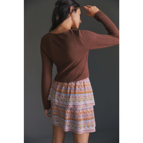 NEW Anthropologie Pilcro Square Neck Cropped Brown Cardigan - Medium - Picture 2 of 7